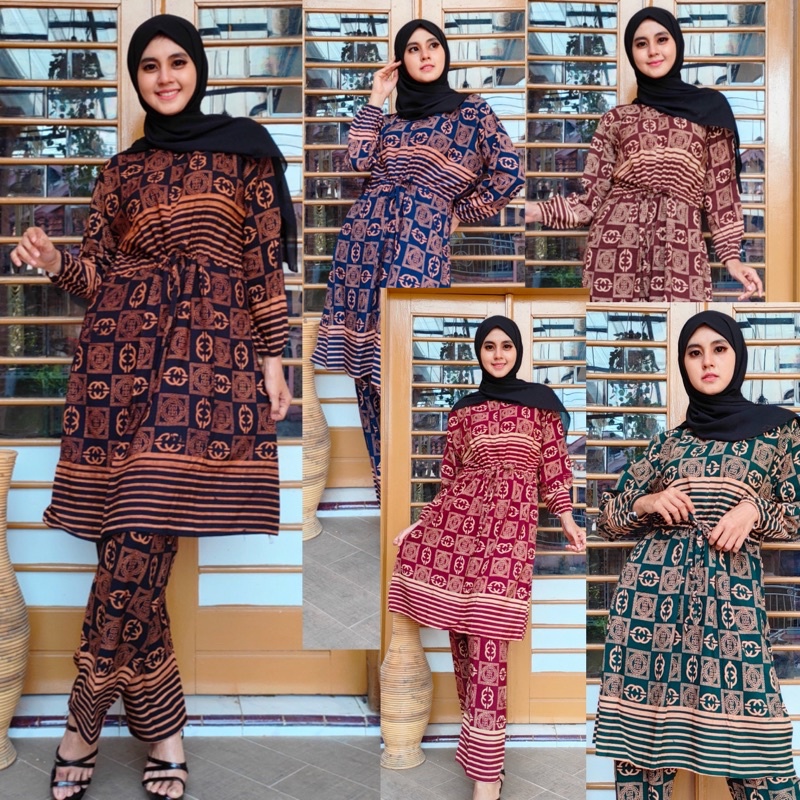 Stelan long tunik jumbo batik