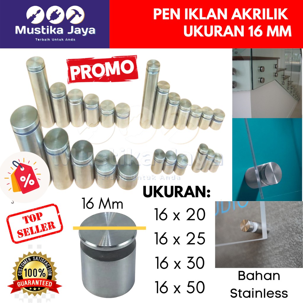 Pen Iklan Akrilik Sign Board Stainless Kaca Baut Papan Akrilik 16 Mm