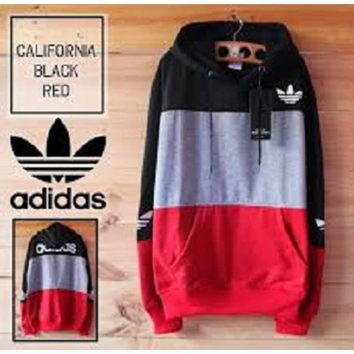 Jaket Sweater Adidas Hoodie Hitam Maroon Merah
