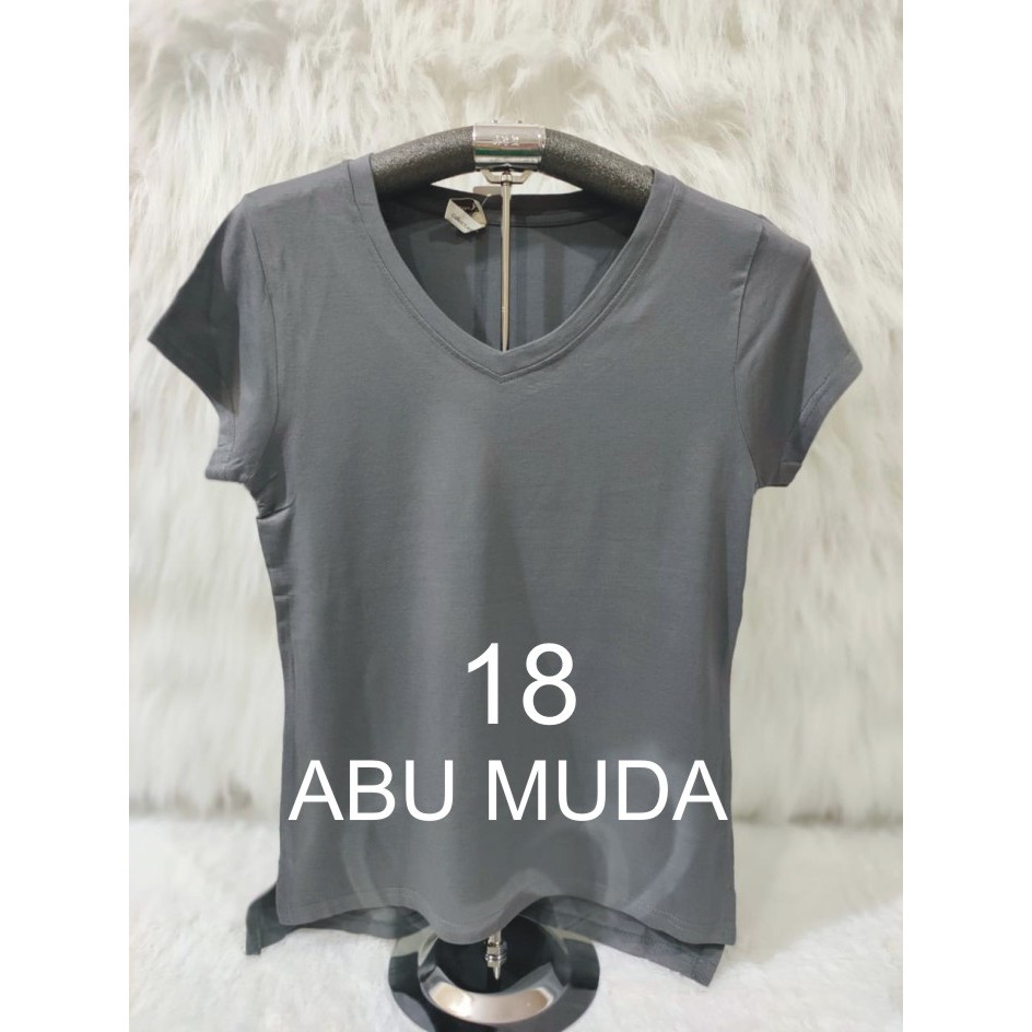 KAOS ATASAN WANITA V NECK GROSIR MURAH-ABU MUDA