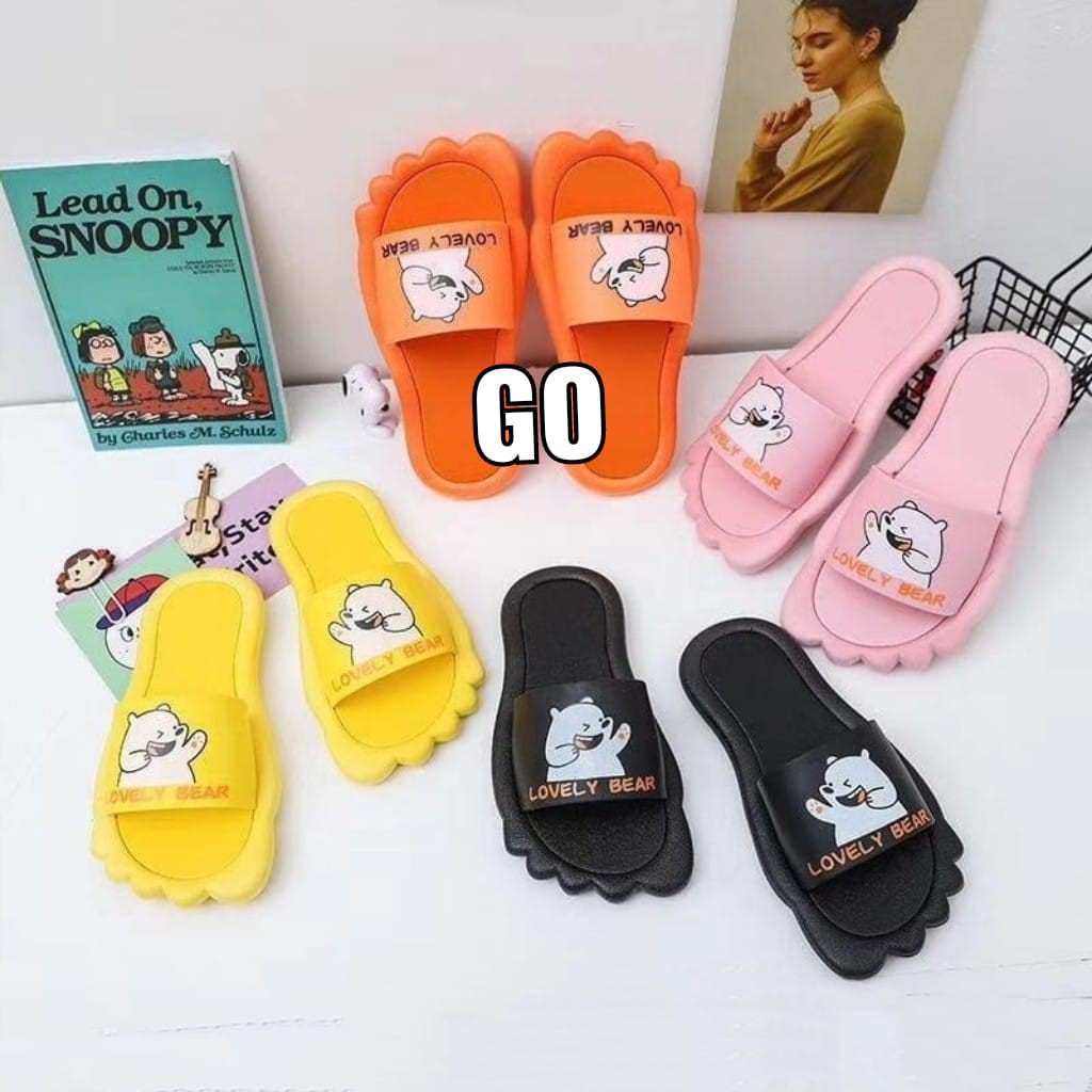 sogo Import LOVELY BEAR JARI Sandal Wanita Murah Slip Casual Teplek Sendal Cewek Flat