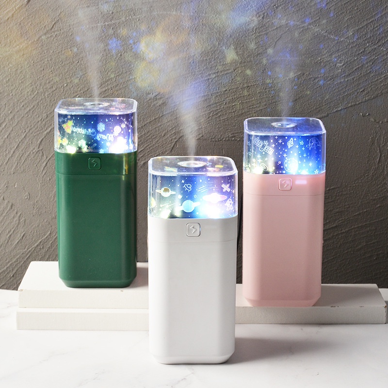 Humidifier Pelembab Udara Mini Usb Bentuk Kotak Dengan Lampu Malam Led