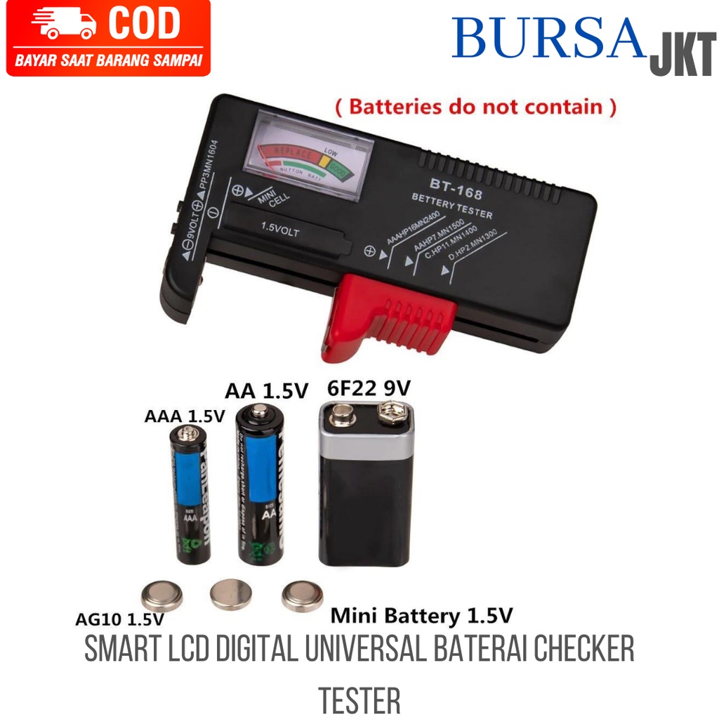 BATERAI BATERY BATRE TESTER 9V ALAT BANTU CEK BATERAI UNIVERSAL AA AAA ANOLOG JAM DLL