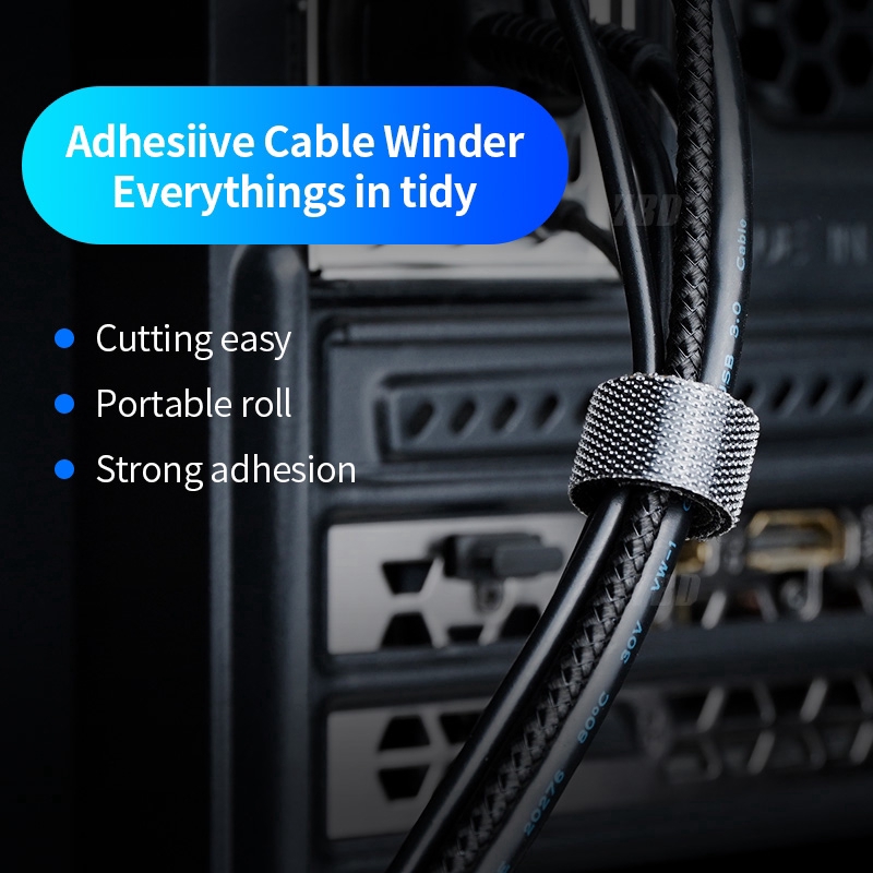 Management Velcro USB Cable Wire Tie Organizer Self-adhesive Nylon Tape Roll/Earphone Mouse Winder Cord Protector Cover Clip Holder Storage Cutable