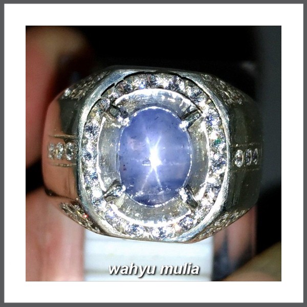 Batu Cincin Permata Blue Safir Star Ceylon Srilangka Asli Kode 1446 KlzjK4216