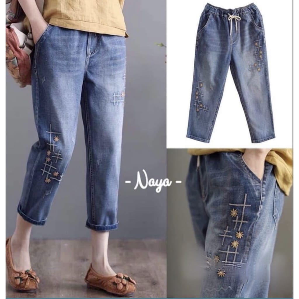 celana boyfriends jeans wanita - baggy jeans naya