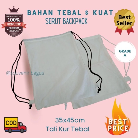 Stringbag Tas Gym Sack Sepatu Serut  Backpack Tas Punggung Drawstring Haji Umroh polos Drill n Blacu termurah Tas String bag Blacu Drill Polos 35x45cm Serut Backpack