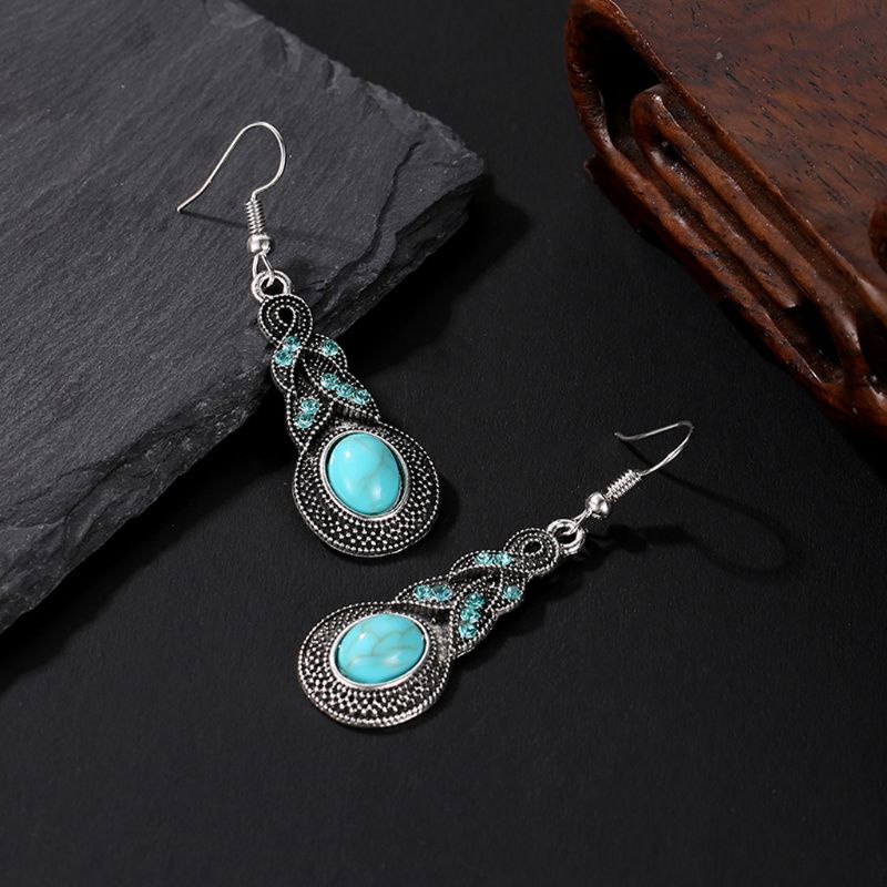 SIY  Ethnic Blue Stone Jewelry Sets Tibetan Silver Turquoise Necklace Earring Jewelry