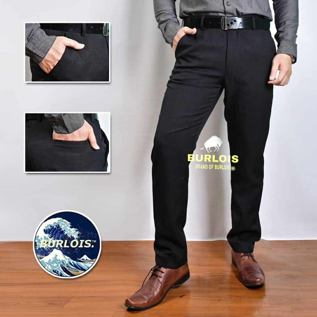 Burlois Store Original Celana Panjang Formal Slimfit Kantoran Wool BLACK
