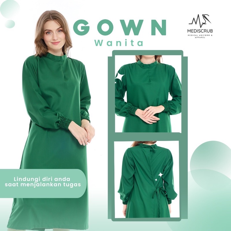 MEDISCRUB - GOWN WANITA TOYOBO l Apron Medis APD Dokter perawat Katun Toyobo Baju OK