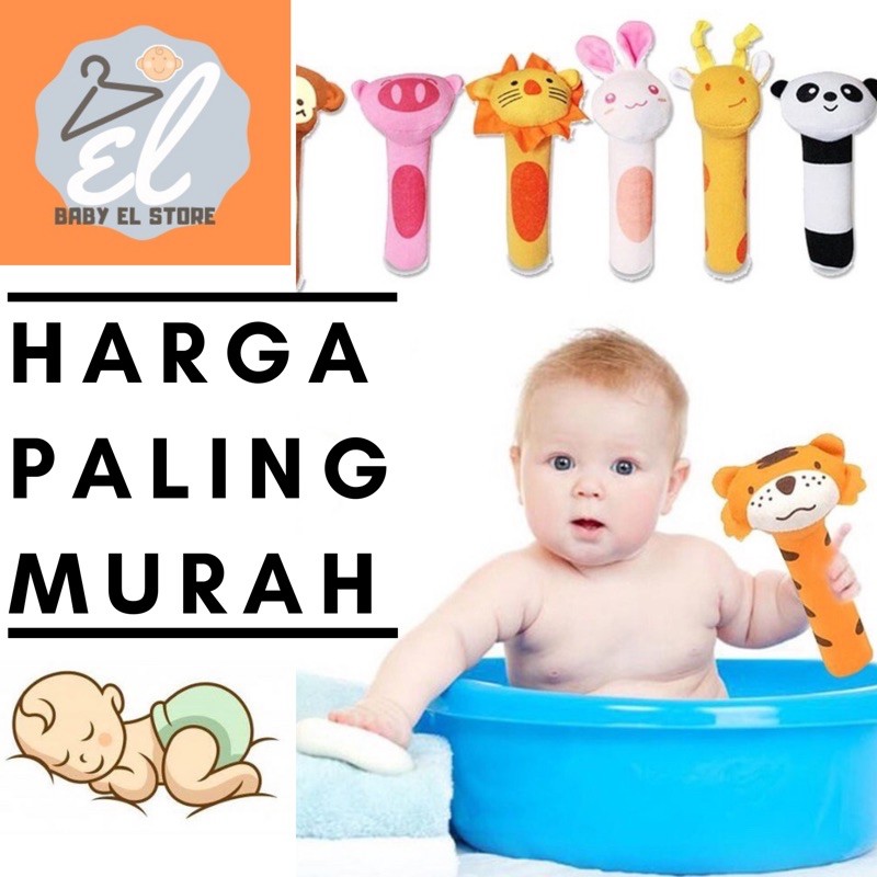 Mainan Bayi Tongkat Gigitan Genggam Bunyi Rattle Stick Baby Play Import Animal Hewan Kain Lembut