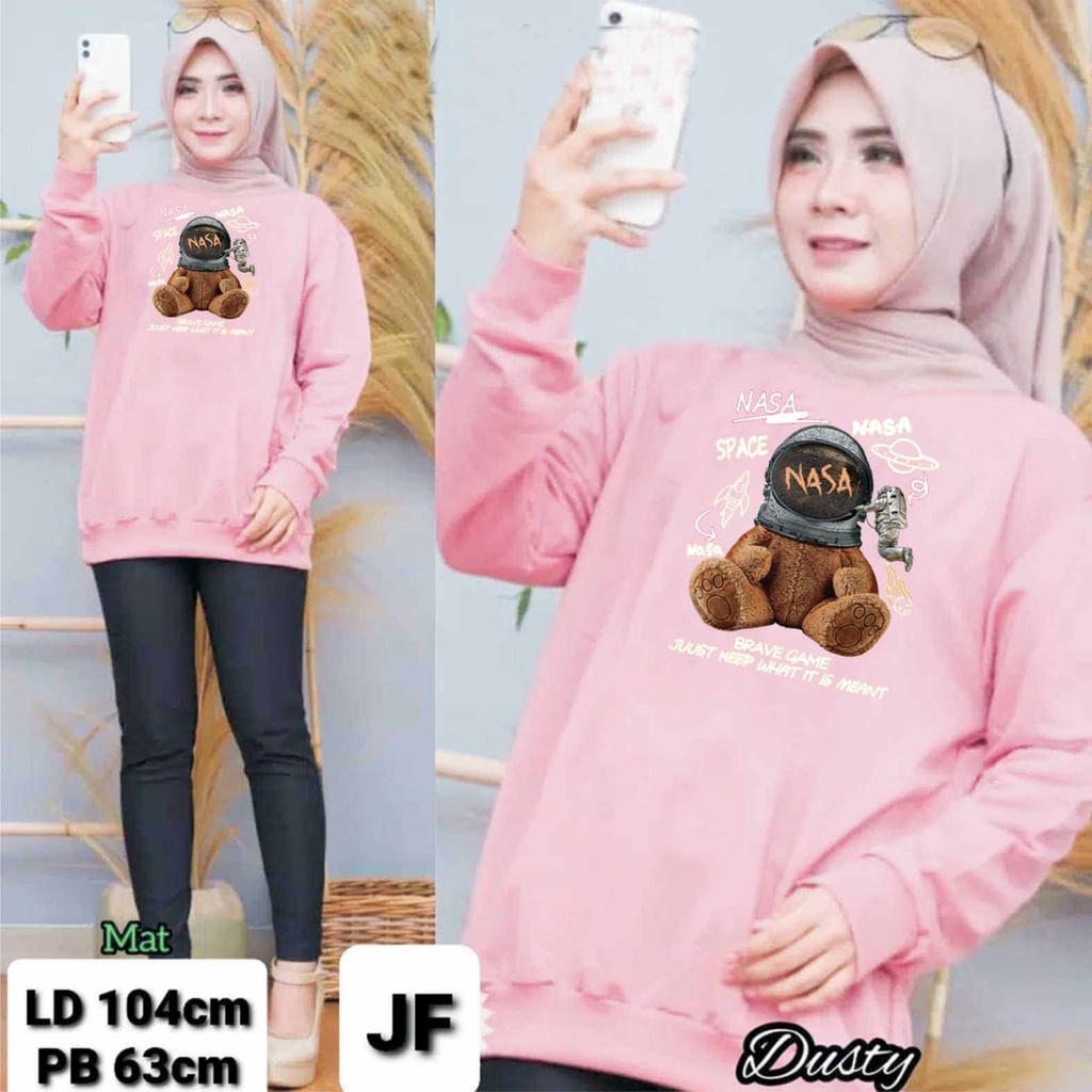 JF Atasan Kaos sweater Wanita Lengan Panjang BEAR NASA