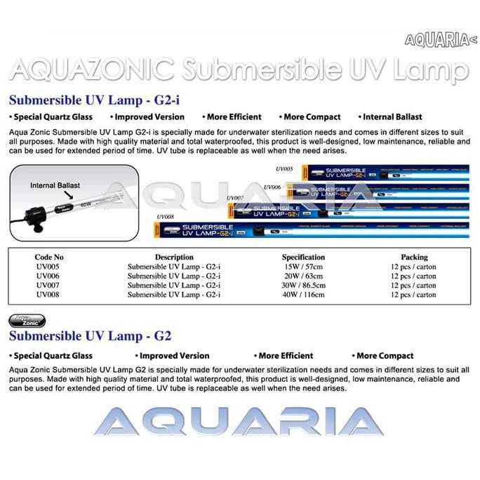Aquazonic Uv006 Lampu Uv Celup Kolam 20Watt Aquazonic Submersible Uv Kualitas Baik