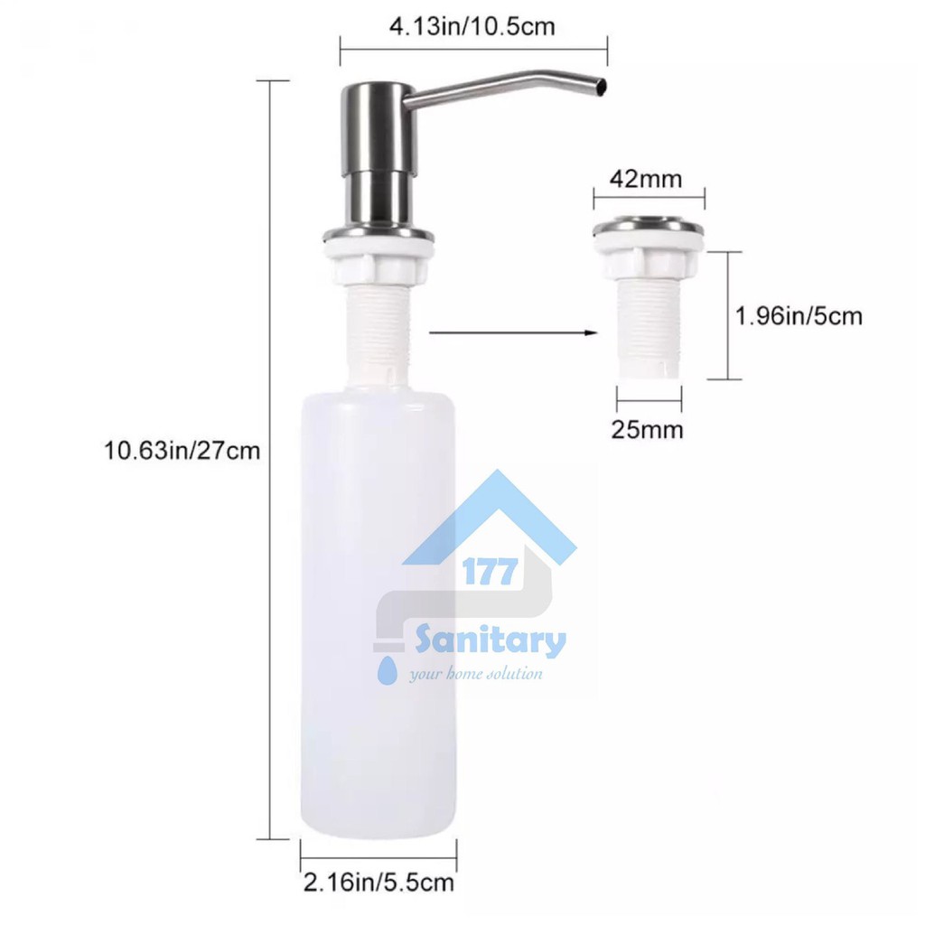 Tempat sabun cair TANAM stainless 350ml -botol pompa sabun soap dispenser bottle hitam black gold  pump meja sink 300ml  stenlis pendam dapur wastafel tanam /E2