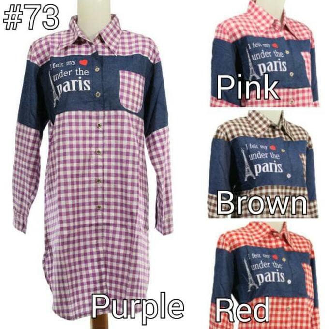 BARU Kemeja Tunik All Size kotak polos salur kombinasi Promo Cuci Gudang