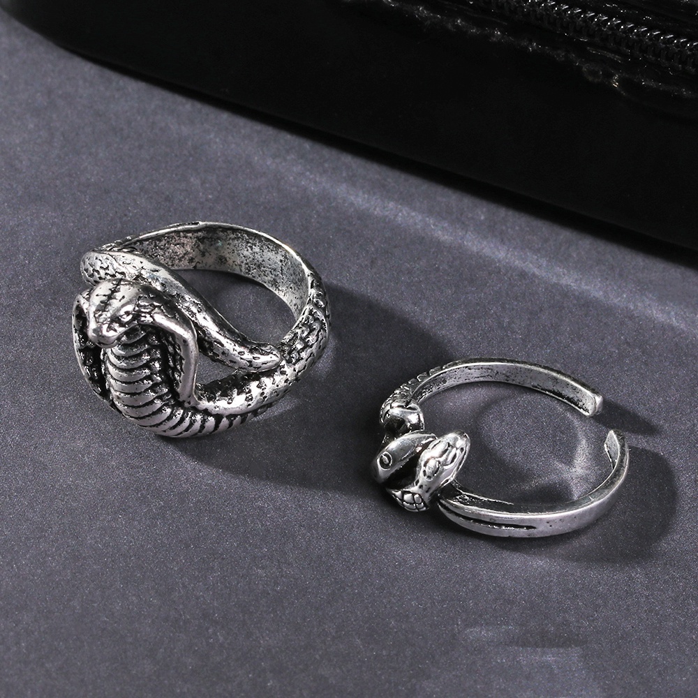 Cincin Model Terbuka Dapat Disesuaikan Desain Ular Gaya Retro Punk Vintage