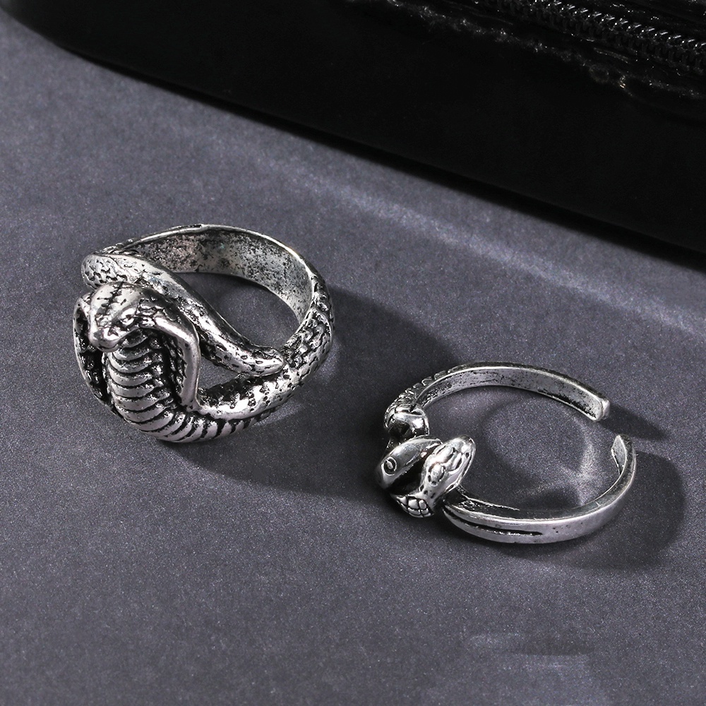 Cincin Model Terbuka Dapat Disesuaikan Desain Ular Gaya Retro Punk Vintage