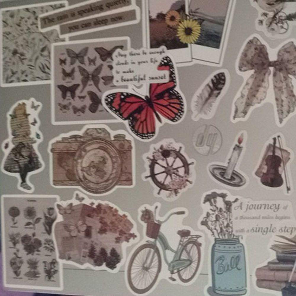 R-flower 50pcs/set Stiker Vintage Tahan Air Tidak Berulang Diulang Tempel Dekorasi Rumah