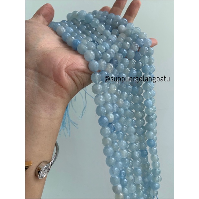 bahan white blue agate CUTTING 10mm renceng BIRU muda gelang kalung etnik vintage elegan strap mask anting craft kerajinan tangan