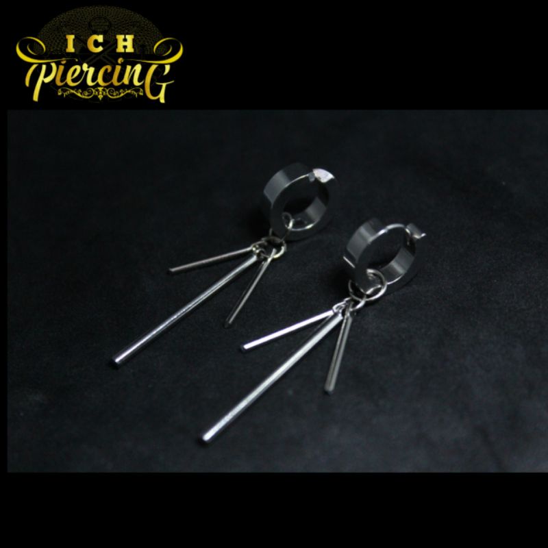 IP-AJ [ PREMIUM ] ANTING RUMBAY SILVER MODEL BATANG 3 / ANTING BTS KOREA / ANTING TINDIK DAN JEPIT