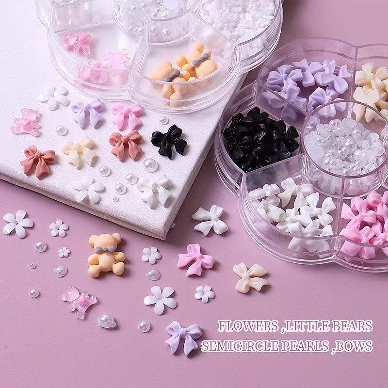 HIASAN PITA SMALL NAIL BOW RESIN 3D PITA NAILART RESIN MIX COLOR PEARL NAILART CHARMS GOLD HARDWARE