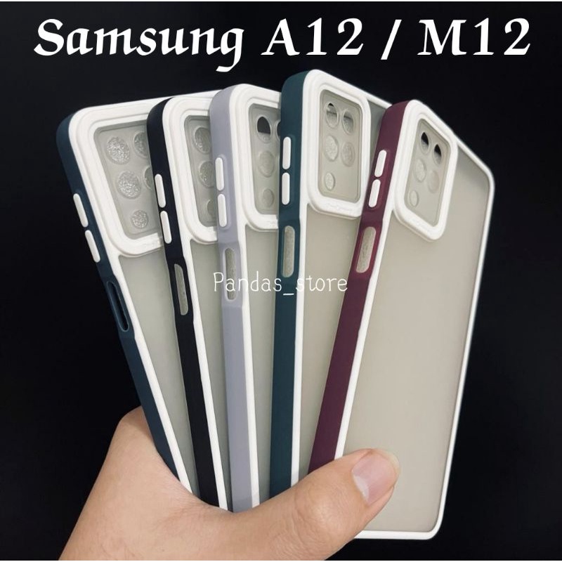 Pro Hybird Samsung A12 / M12 Softcase Halus dan Elegan / Pinggiran Garis Putih Keren (Pandas)