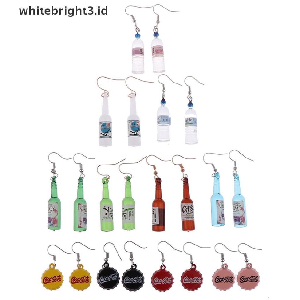 (whitebright3.id) 1 Pasang Anting Kait Gantung Desain Botol Bir Handmade DIY Untuk Wanita