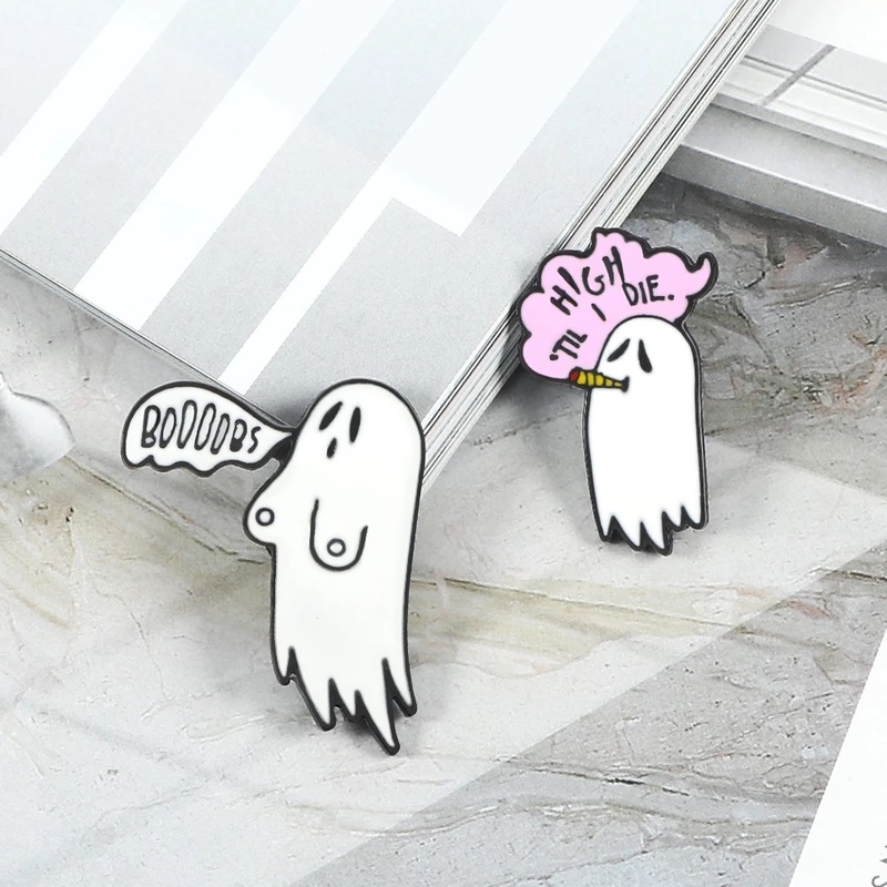 Bros Pin Enamel Desain Kartun Hantu Halloween Bahan Metal Untuk Kerah Jaket Denim