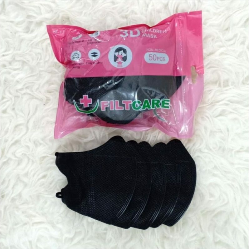 Masker duckbill anak polos putih hitam isi 50 pcs / Masker duckbill anak putih hitam / Masker duckbil anak garis hitam