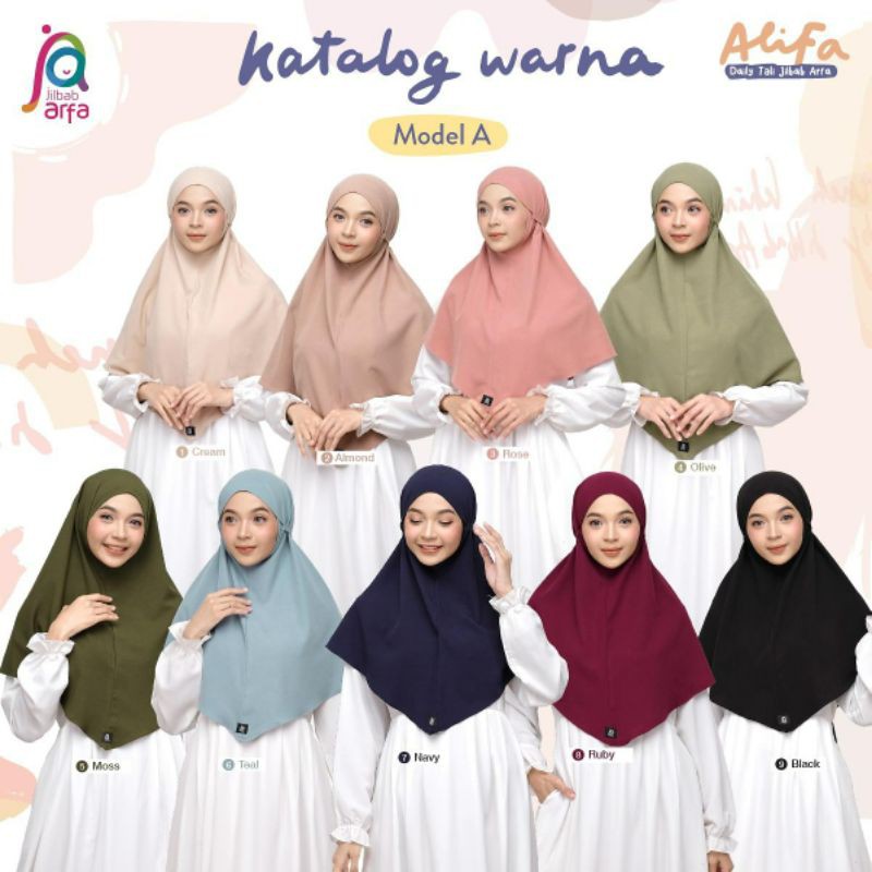 jilbab bergo semi khimar tali non pet alifa brand jilbab arfa adem lembut model A cantik simpel prem