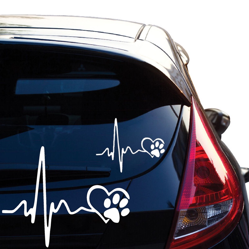 13×10.3cm Cardiogram Of Love Dog Paw Funny Reflective Car Stickers / Automobile Self-Adhesive Vinyl Sticker for All Cars