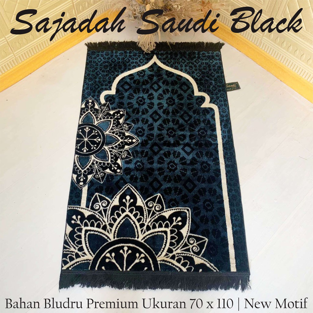 Sajadah saudi Hitam Premium Tebal Motif Bunga Murah