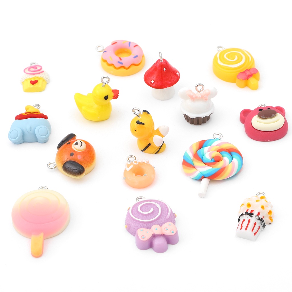 4pcs / pack Liontin Bentuk Bebek Lebah Lollipop Donat Bahan Resin Untuk Aksesoris Perhiasan