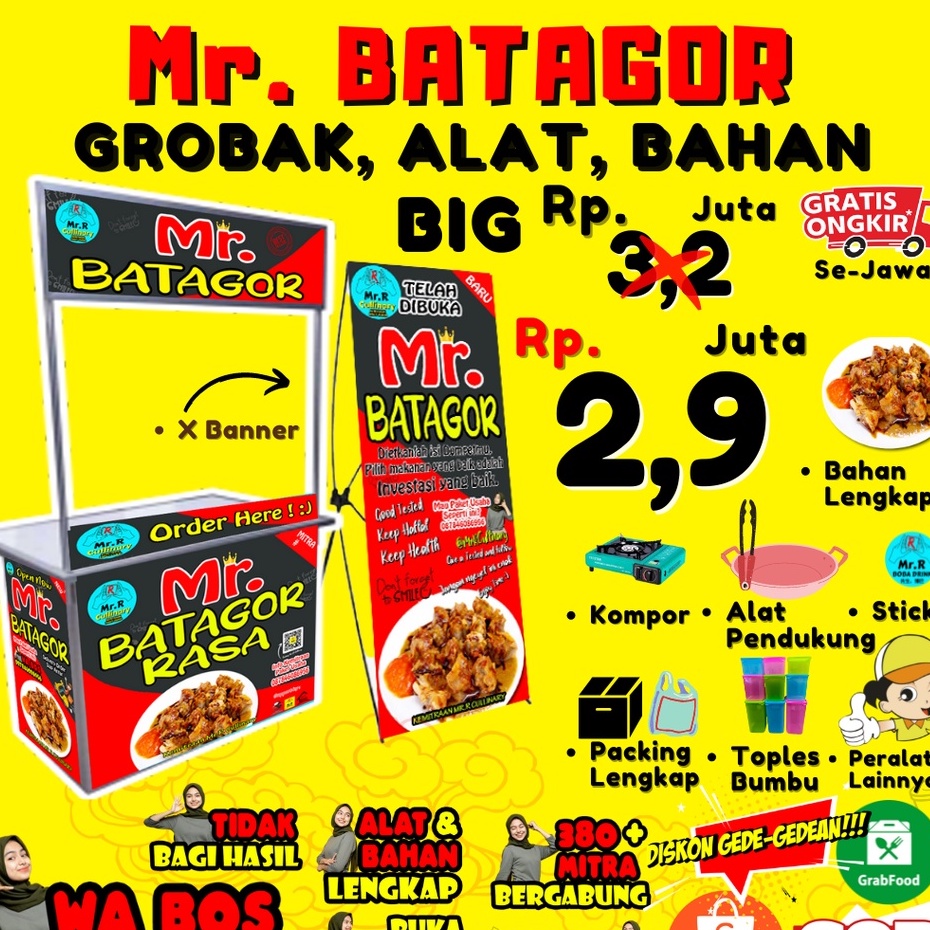 

Mr.BATAGOR NEW|| MR.R CULLINARY (FRANCHAISE,PAKET USAHA,KEMITRAAN) GROBAK/BOOTH PORTABLE,ALAT LENGKAP, DAN BAHAN BAKU UTAMA