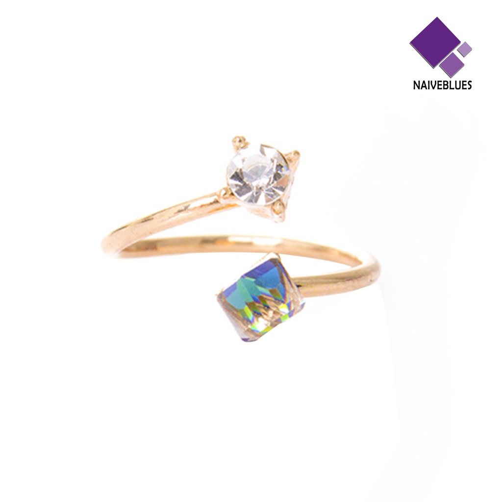 Naiveblue &gt; Cincin Tunangan Adjustable Hias Berlian Imitasi Multi Warna Anti Pudar Untuk Wanita