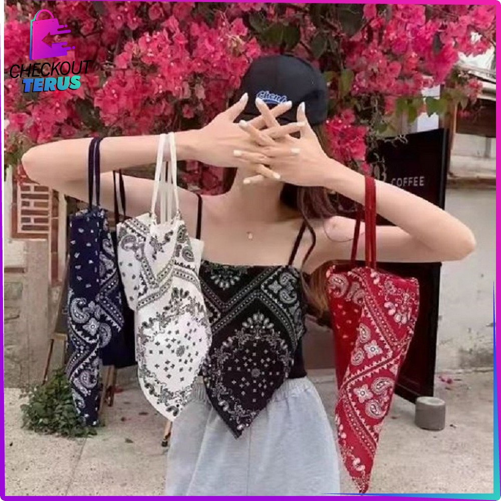 CT P124 Tanktop Scraft Bandana Tanktop Atasan Wanita Tanpa Lengan Motif Hailey Scarf Tank Top Segitiga Model Crop Top