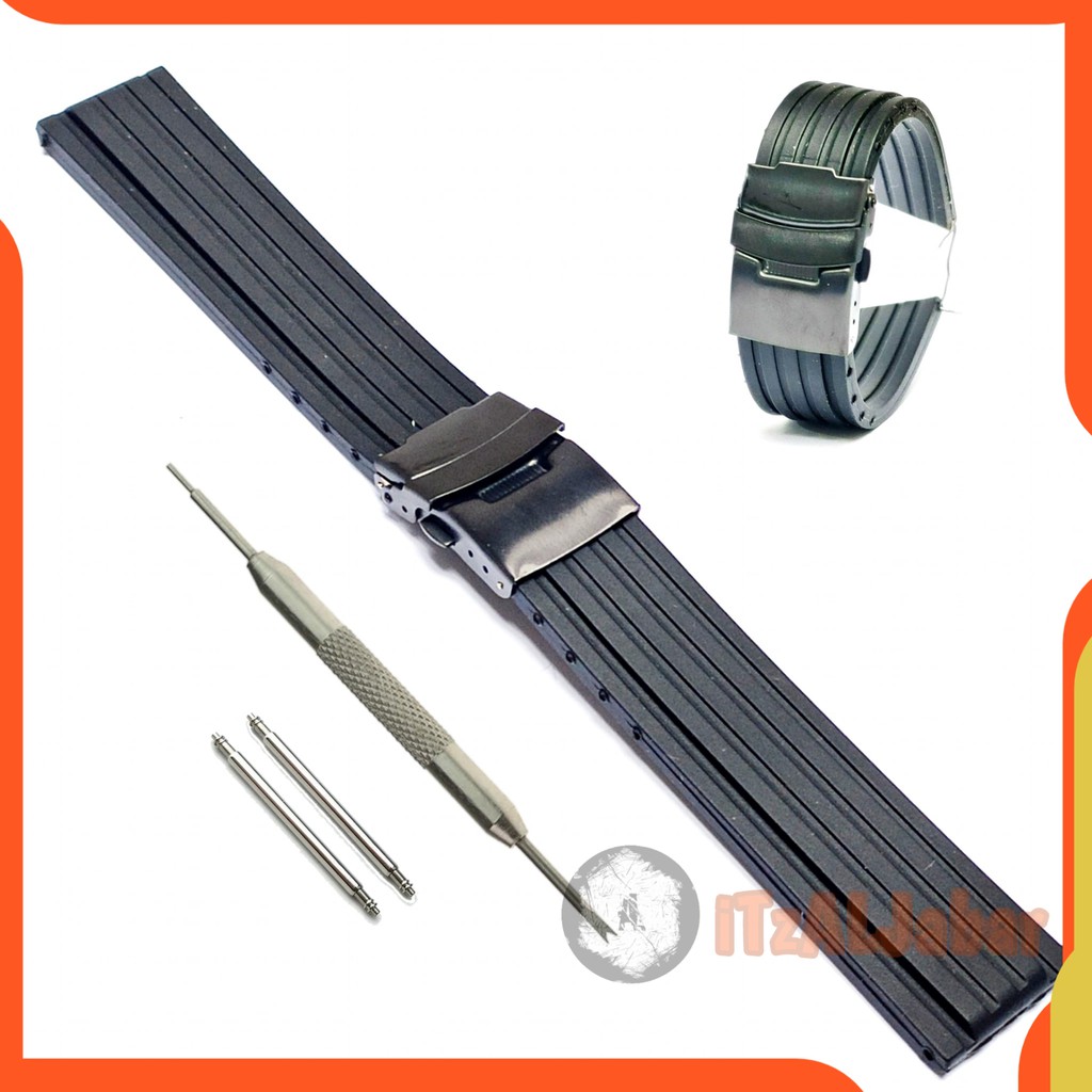 Tali jam tangan Karet 22mm rubber strap Tali jam Karet 22mm Hitam