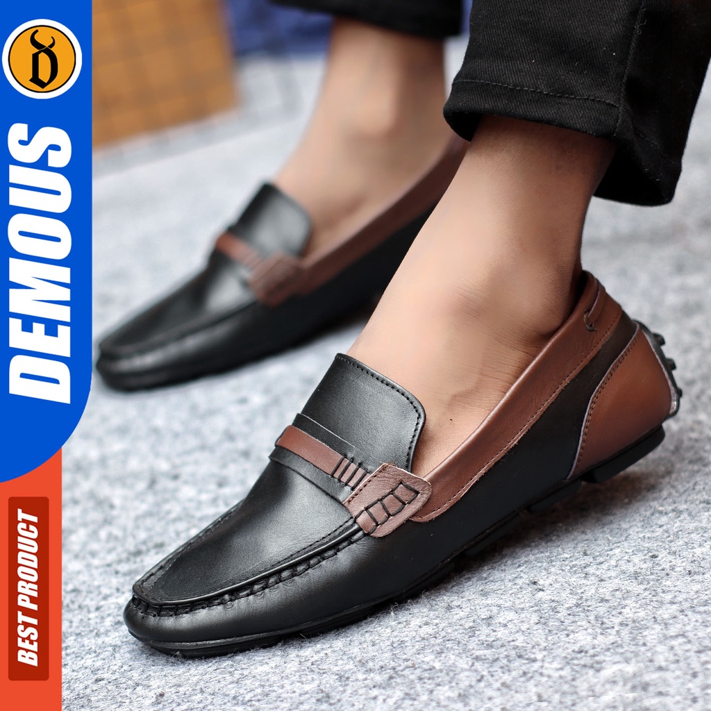 Sepatu Slip On Pria Sepatu Casual Pria Kulit Asli Kerja Kantor Kuliah Kondangan Sepatu Slop Pria Sepatu Hitam Pria DEMOUS VOXY