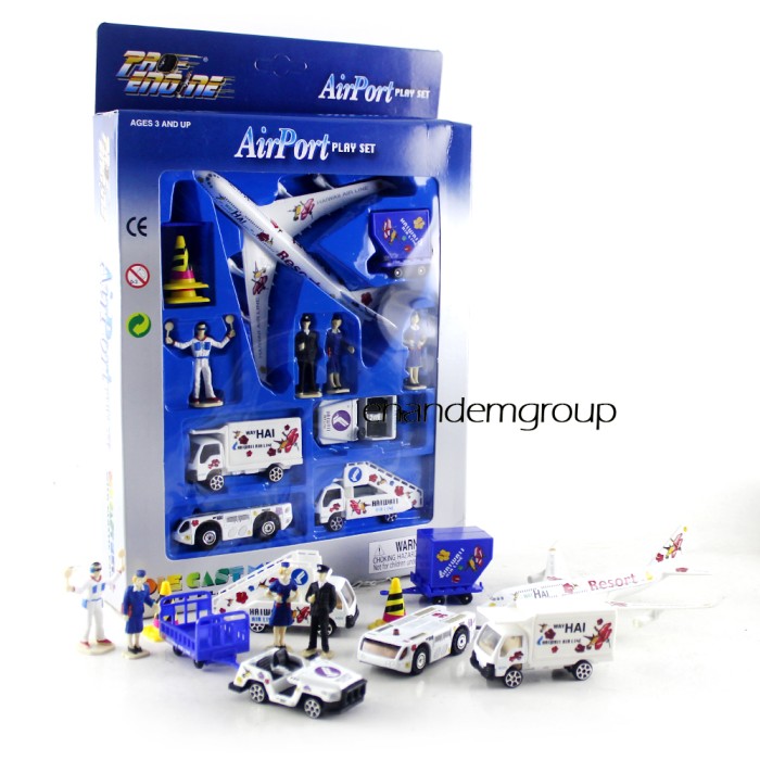 Mainan Anak Laki Laki Diecast Miniatur Bandara Pesawat Material Metal - Biru