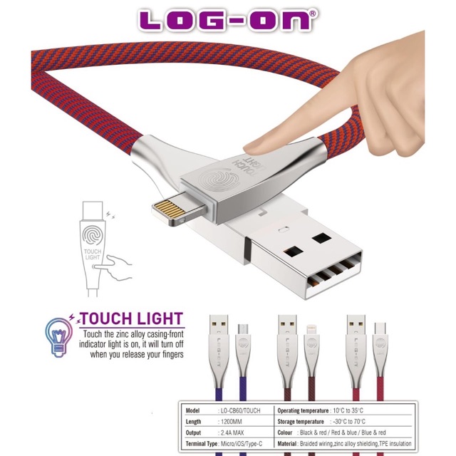 KABEL LOG ON LO-CB60 IOS 5/6/7/8 TOUCH LIGHT