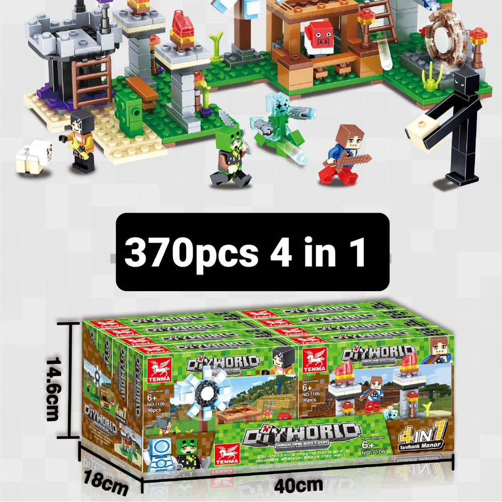 [MS]370Pcs Balok Susun DIY World Set 4 Kotak / Balok Dessert Oase 4 in 1