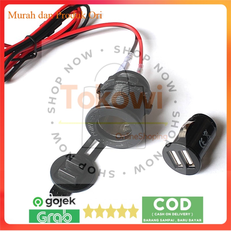 Charger Motor Waterproof Tahan Air Dual USB Port Charging 12-24V - sekring - Powstro - QC2