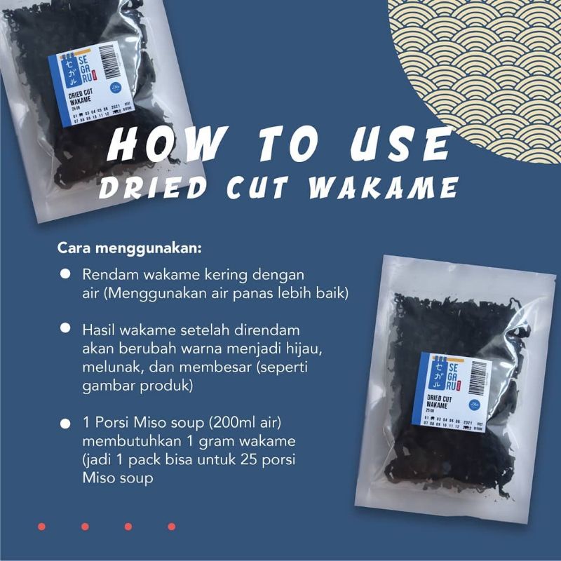 Dried Cut Wakame - Rumput Laut Kering - Untuk Ramen Udon Miso 25 Gr