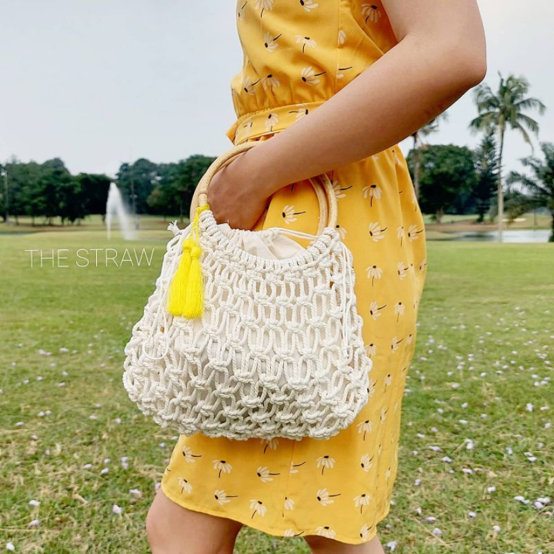 TAS RAJUT HANDMADE WOVEN BAG HANDBAG BUCKET JALA RATTAN ROTAN
