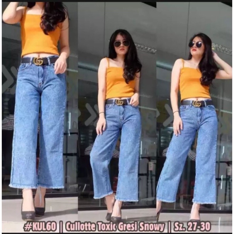 Celana Kulot Jeans Wanita - boyfriend snow acid - kulot highwaist