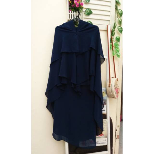 preloved khimar 3 layer dongker