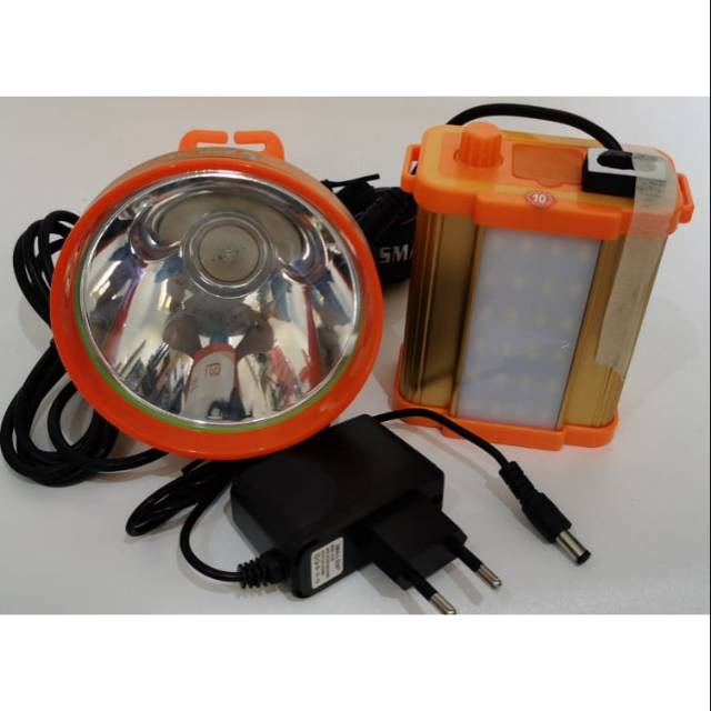 Senter Kepala H-49/ H-52 / 50 Watt + 30 Watt Head Lamp + Aki Power Bank,Nyala KUNING Atau Putih