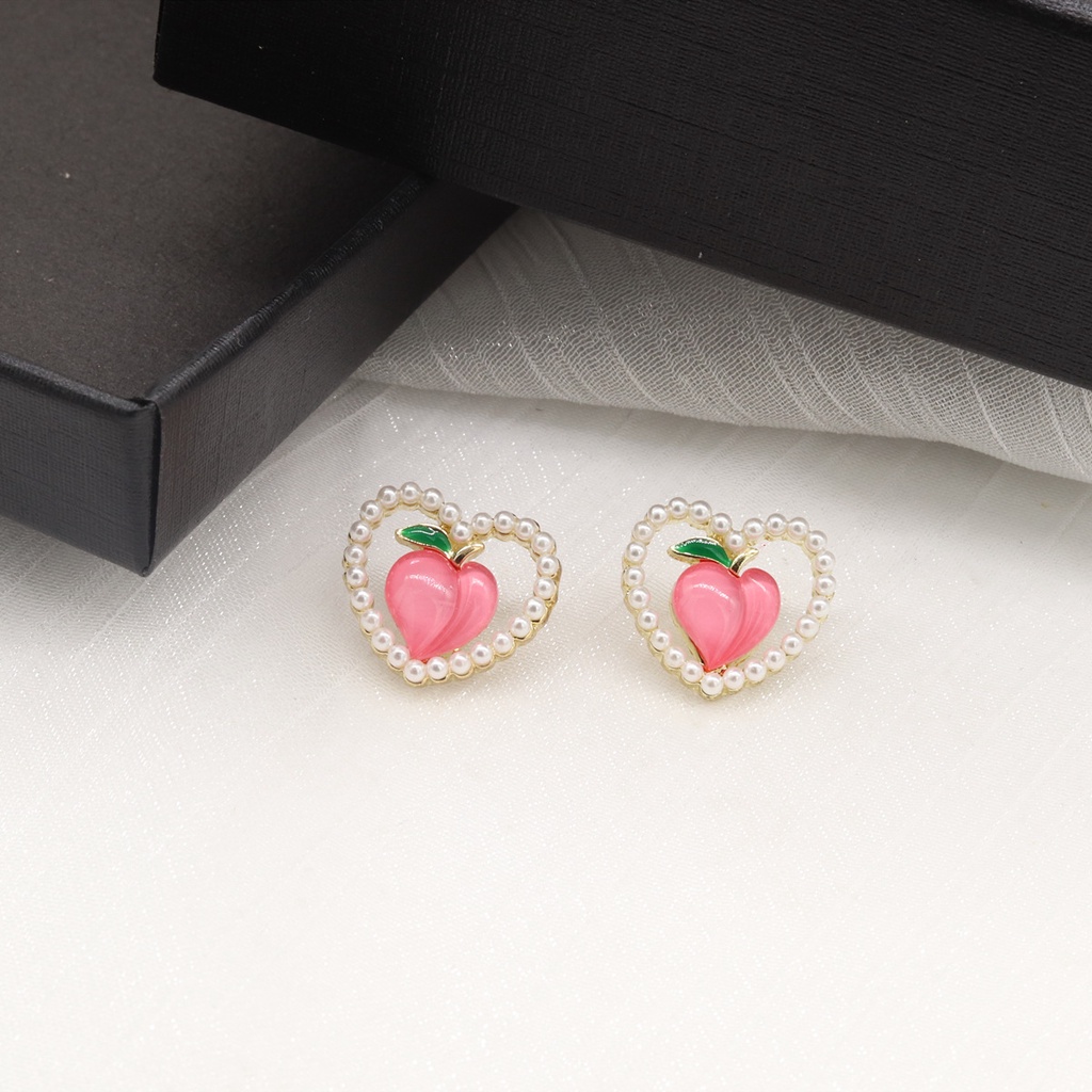 Anting Stud Desain Mutiara Peach Warna Pink