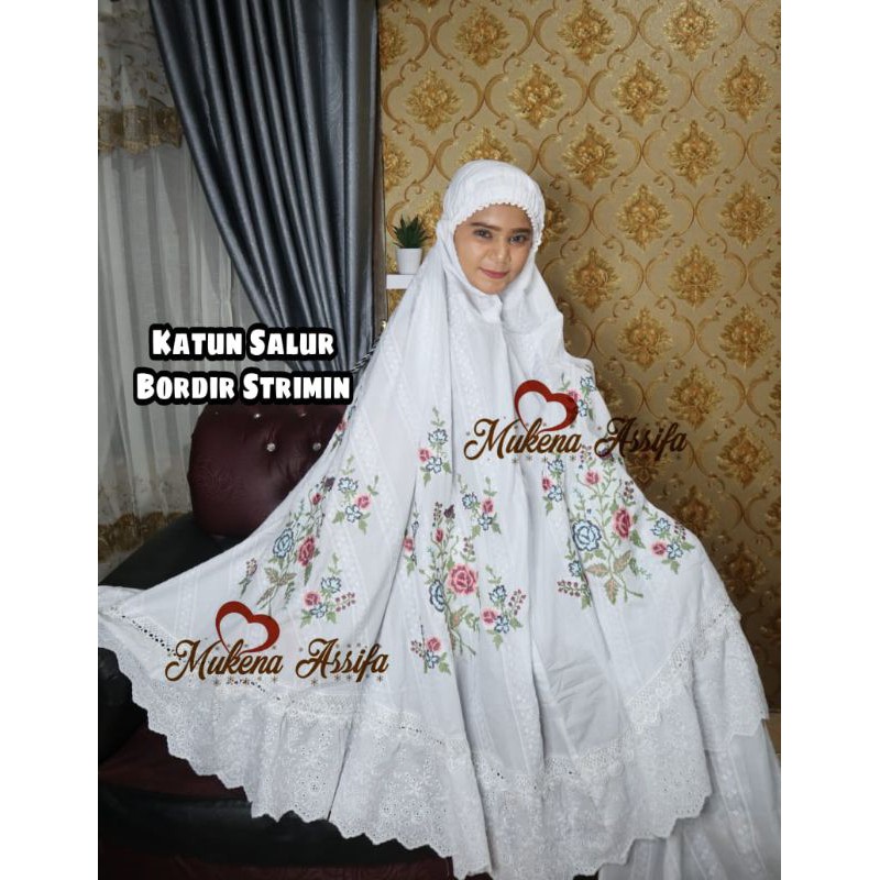 mukena katun paris bordir strimin
