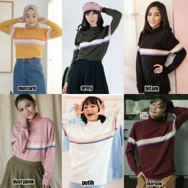 Sweater Rajut Pelangi Atasan Rajut Wanita